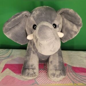 Gray Plush Elephant Toy Soft Cuddly Kids Recordable Pouch Heartbeat Baby Animal